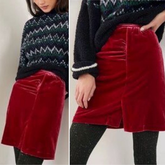 Anthropologie Raspberry Velvet Mini Skirt Monte Connie Ruched Front - Picture 1 of 6